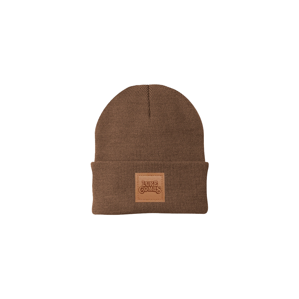 Leather Patch Beanie - Brown