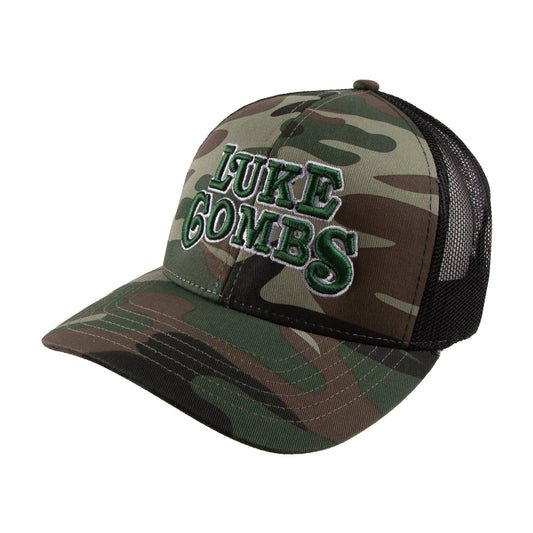 Luke Combs Camo Trucker Hat Snap Back Black Mesh