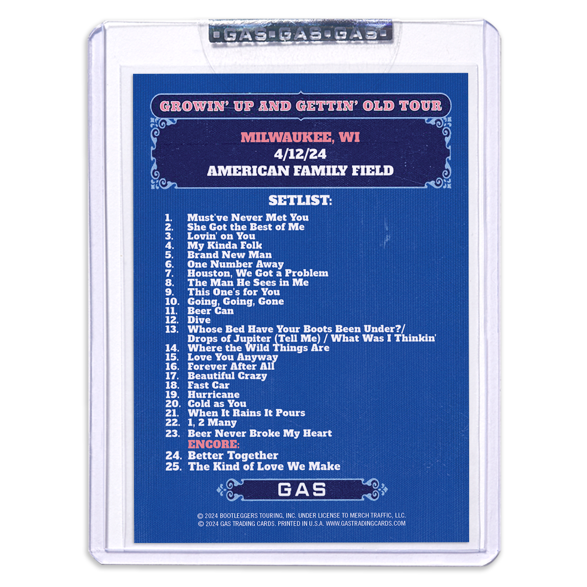 Milwaukee April 12 Luke Combs 2024 Setlist Trading Card