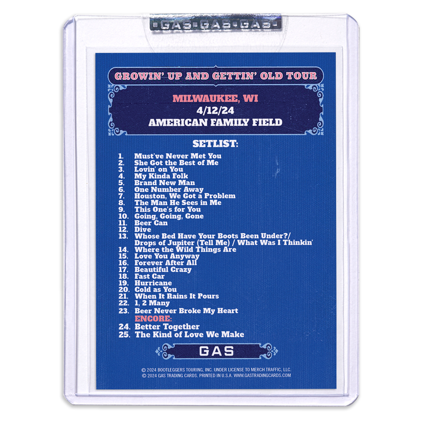 Milwaukee April 12 Luke Combs 2024 Setlist Trading Card