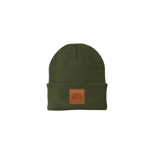 Leather Patch Beanie - Olive
